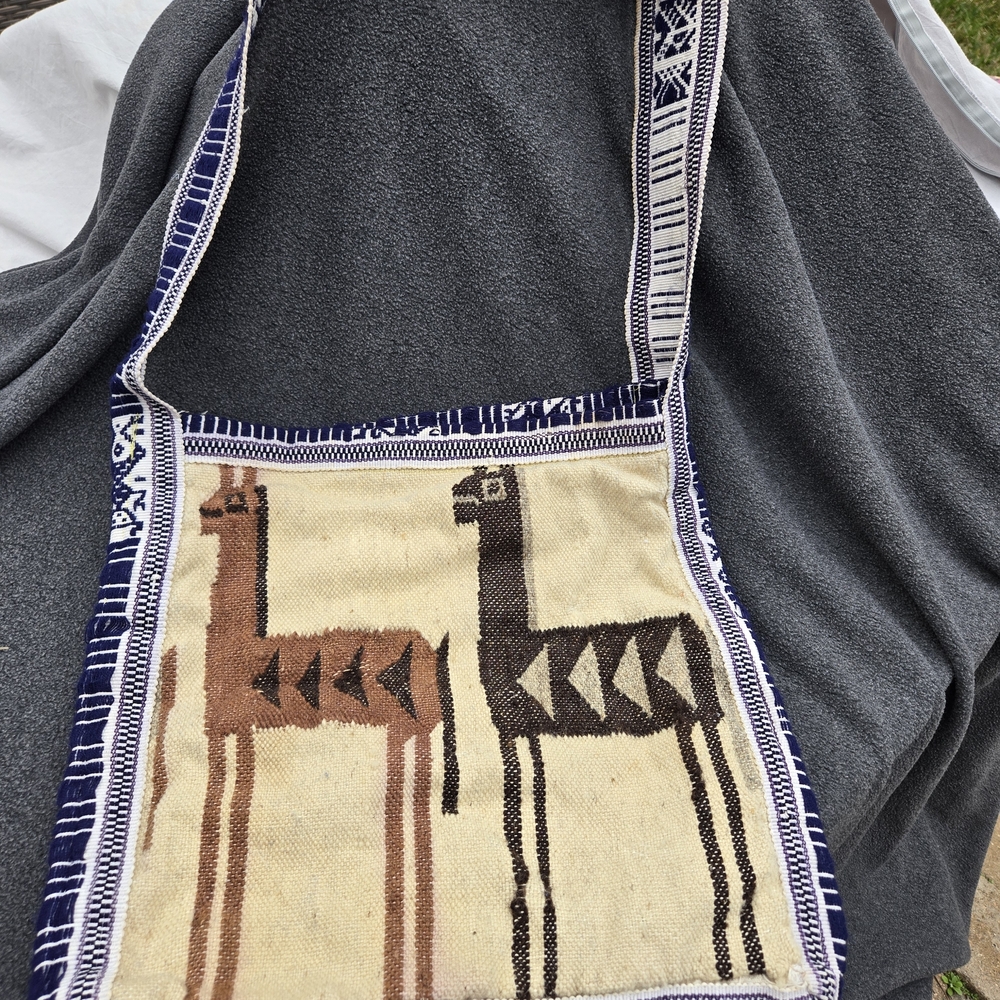 Wool Peru Ethnic Patterned Shoulder Bag - Brown and Black Llamas